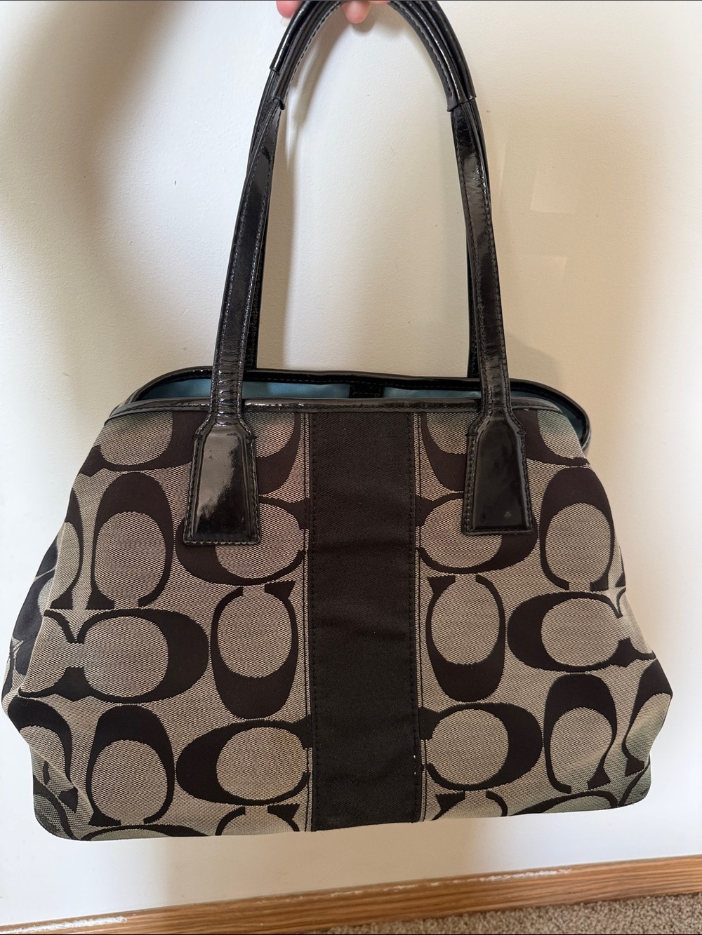Vintage Y2K Coach Signature Stripe Kisslock Framed Carryall Bag F13533